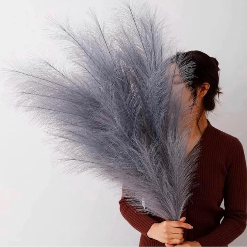 10 Pack Bundle | Gray ADJUSTABLE Artificial Large Faux PAMPAS GRASS 43” /110cm